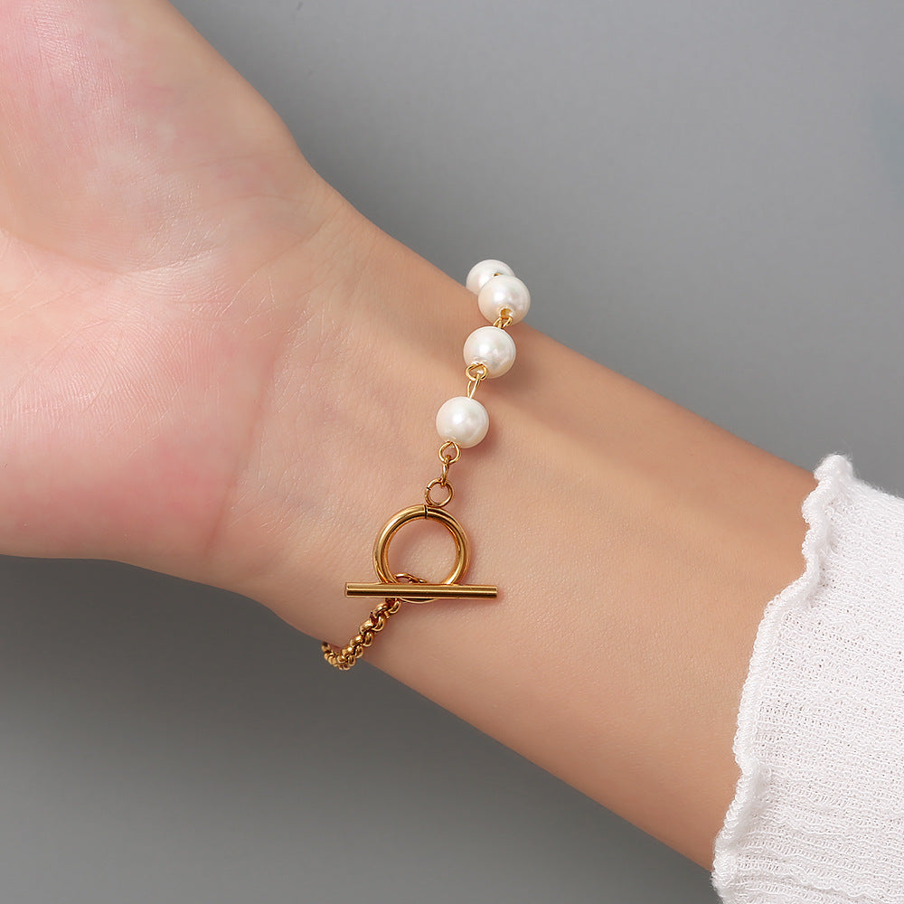 Wholesale Vintage Gold Bohemian Style Beaded Titanium Steel Bracelet